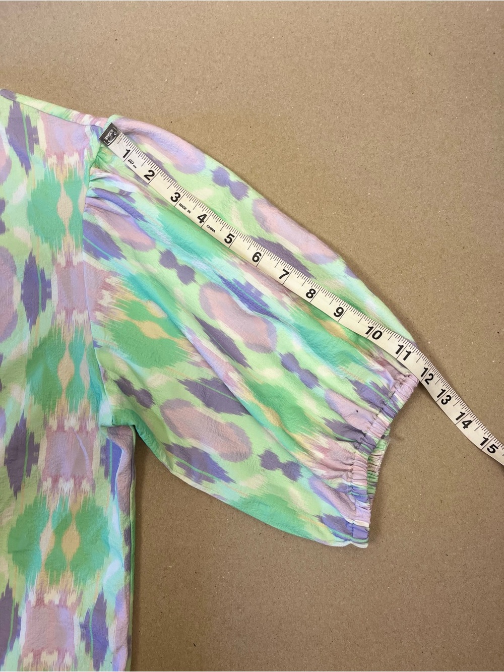 Ruby Rd. NWOT Ikat Print Puff Sleeve Top Size L Mint Lavender Pastel - Picture 5 of 8